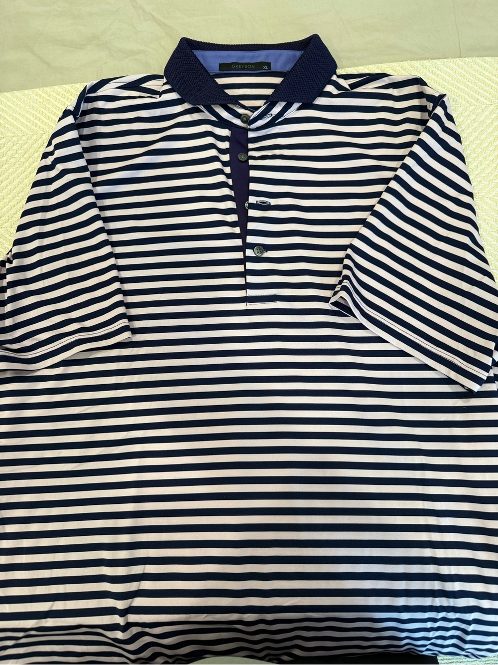 Greyson Navy & Light Pink Striped Pique-Collar Polo w/ Knit collar